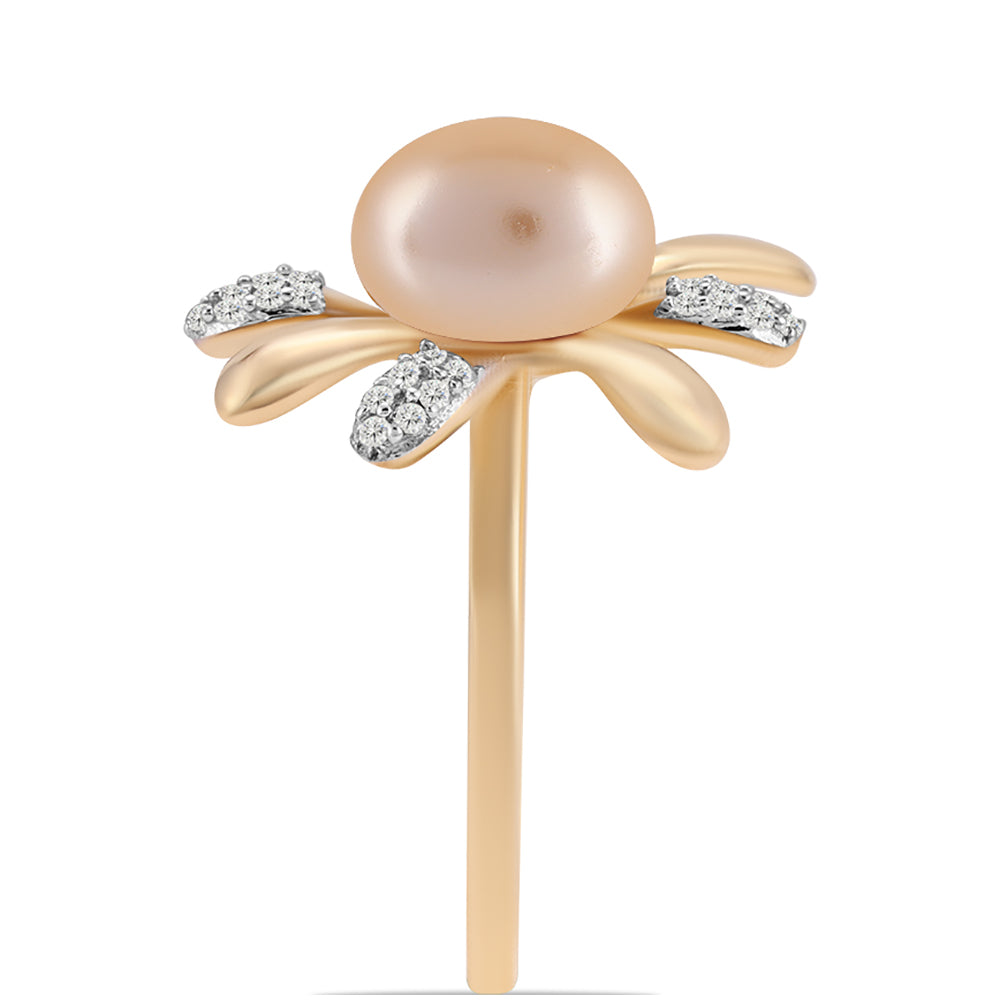 Inel din Argint 925 Placat cu Aur ( 3.75 grame ) cu Perlă de Apă Dulce culoare Aurie și Topaz Alb 4.77 Carate 4 