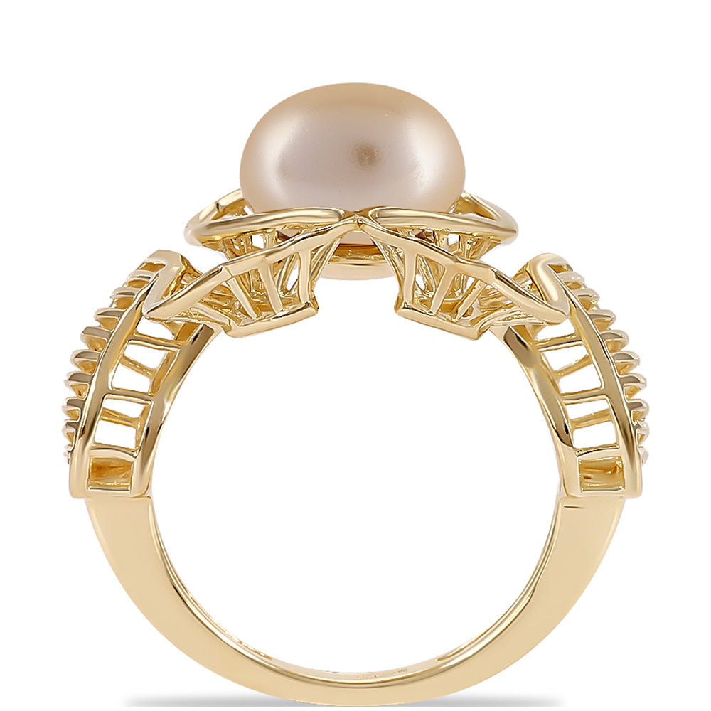 Inel din Argint 925 Placat cu Aur ( 4.03 grame ) cu Perlă de Apă Dulce culoare Aurie 4.64 Carate 2 
