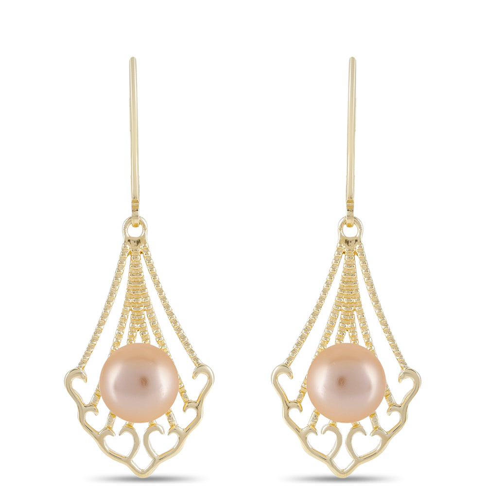 Cercei din Argint 925 Placat cu Aur ( 4.85 grame ) cu Perlă de Apă Dulce culoare Aurie 4.98 Carate