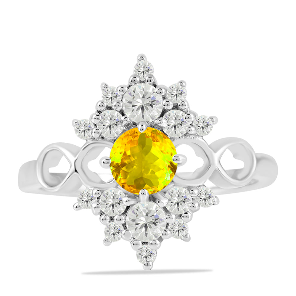 Inel din Argint 925 ( 2.77 grame ) cu Citrin Ural și Topaz Alb 1.09 Carate