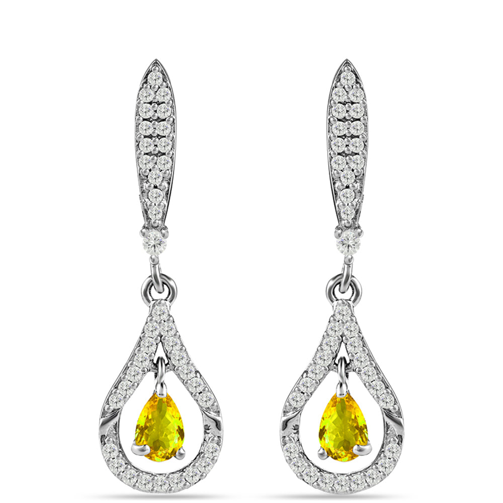 Cercei din Argint 925 ( 4.7 grame ) cu Citrin Ural și Topaz Alb 1.54 Carate