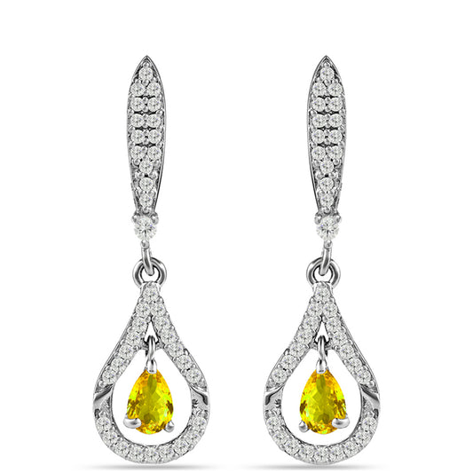 Cercei din Argint 925 ( 4.7 grame ) cu Citrin Ural și Topaz Alb 1.54 Carate