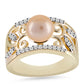 Inel din Argint 925 Placat cu Aur ( 5.88 grame ) cu Perlă de Apă Dulce culoare Aurie și Topaz Alb 2.88 Carate