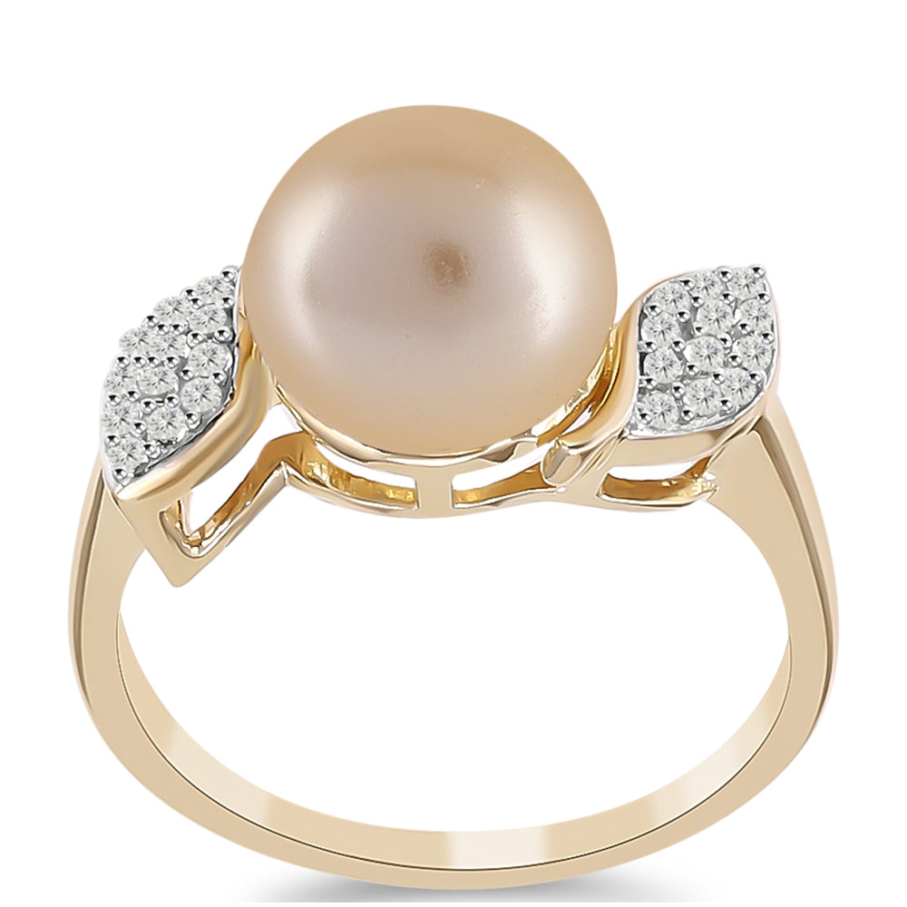 Inel din Argint 925 Placat cu Aur ( 2.9 grame ) cu Perlă de Apă Dulce culoare Aurie și Topaz Alb 4.85 Carate 2 