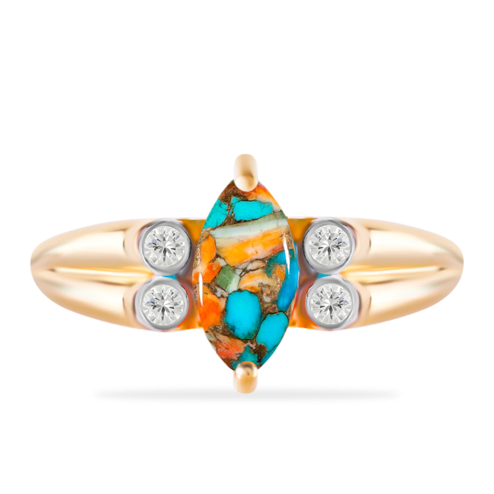 Inel din Argint 925 Placat cu Aur ( 3.23 grame ) cu Turcoaz Oyster și Topaz Alb 1.45 Carate 1 