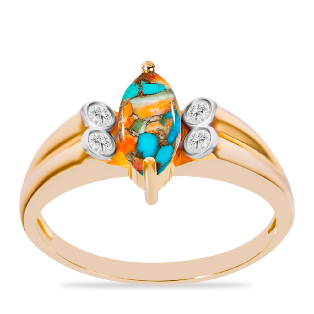 Inel din Argint 925 Placat cu Aur ( 3.23 grame ) cu Turcoaz Oyster și Topaz Alb 1.45 Carate 2 
