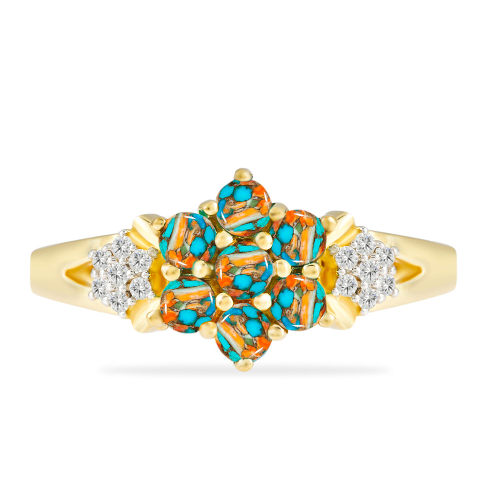 Inel din Argint 925 Placat cu Aur ( 3.35 grame ) cu Turcoaz Oyster și Topaz Alb 1.23 Carate 1 