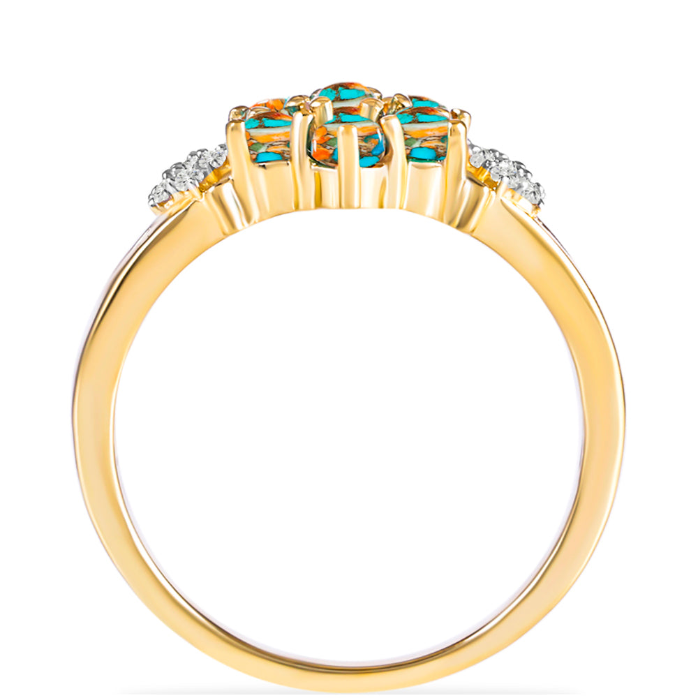 Inel din Argint 925 Placat cu Aur ( 3.35 grame ) cu Turcoaz Oyster și Topaz Alb 1.23 Carate 2 