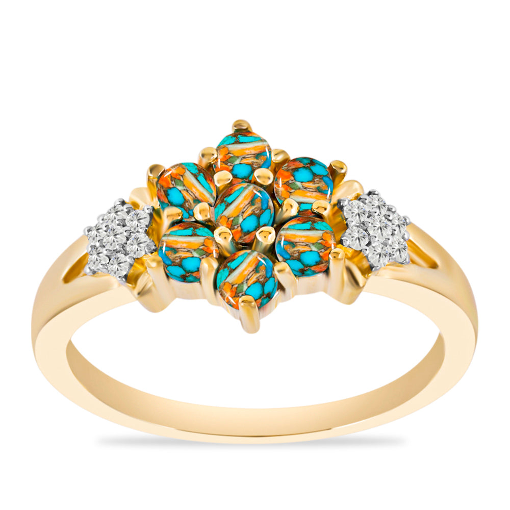 Inel din Argint 925 Placat cu Aur ( 3.35 grame ) cu Turcoaz Oyster și Topaz Alb 1.23 Carate 3 