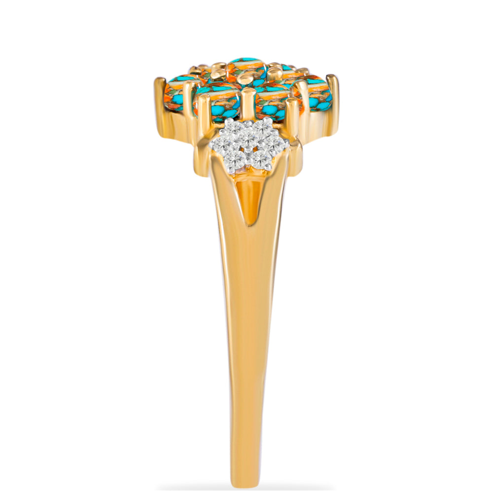 Inel din Argint 925 Placat cu Aur ( 3.35 grame ) cu Turcoaz Oyster și Topaz Alb 1.23 Carate 4 
