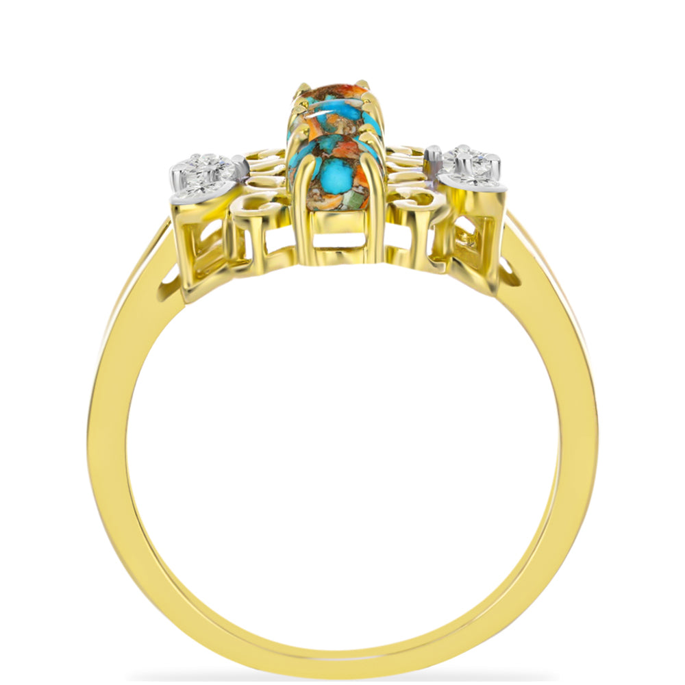 Inel din Argint 925 Placat cu Aur ( 3.86 grame ) cu Turcoaz Oyster și Topaz Alb 1.8 Carate