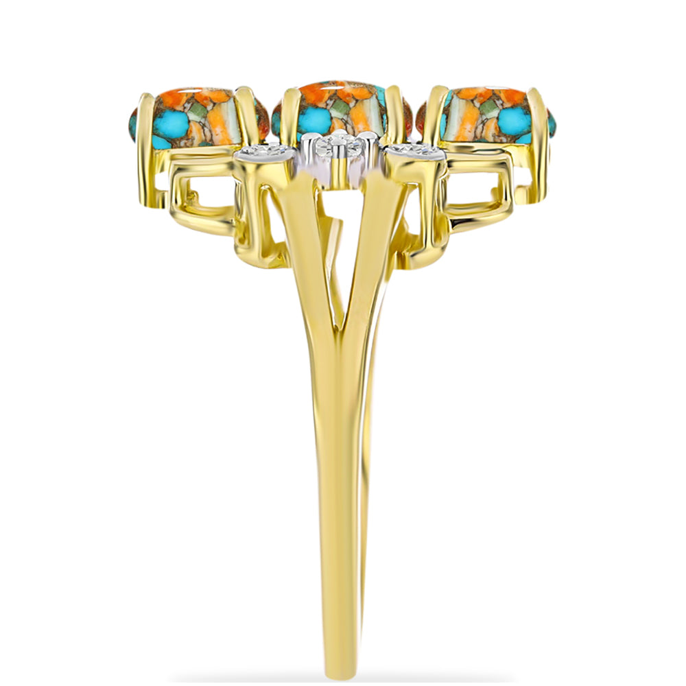 Inel din Argint 925 Placat cu Aur ( 3.86 grame ) cu Turcoaz Oyster și Topaz Alb 1.8 Carate 4 