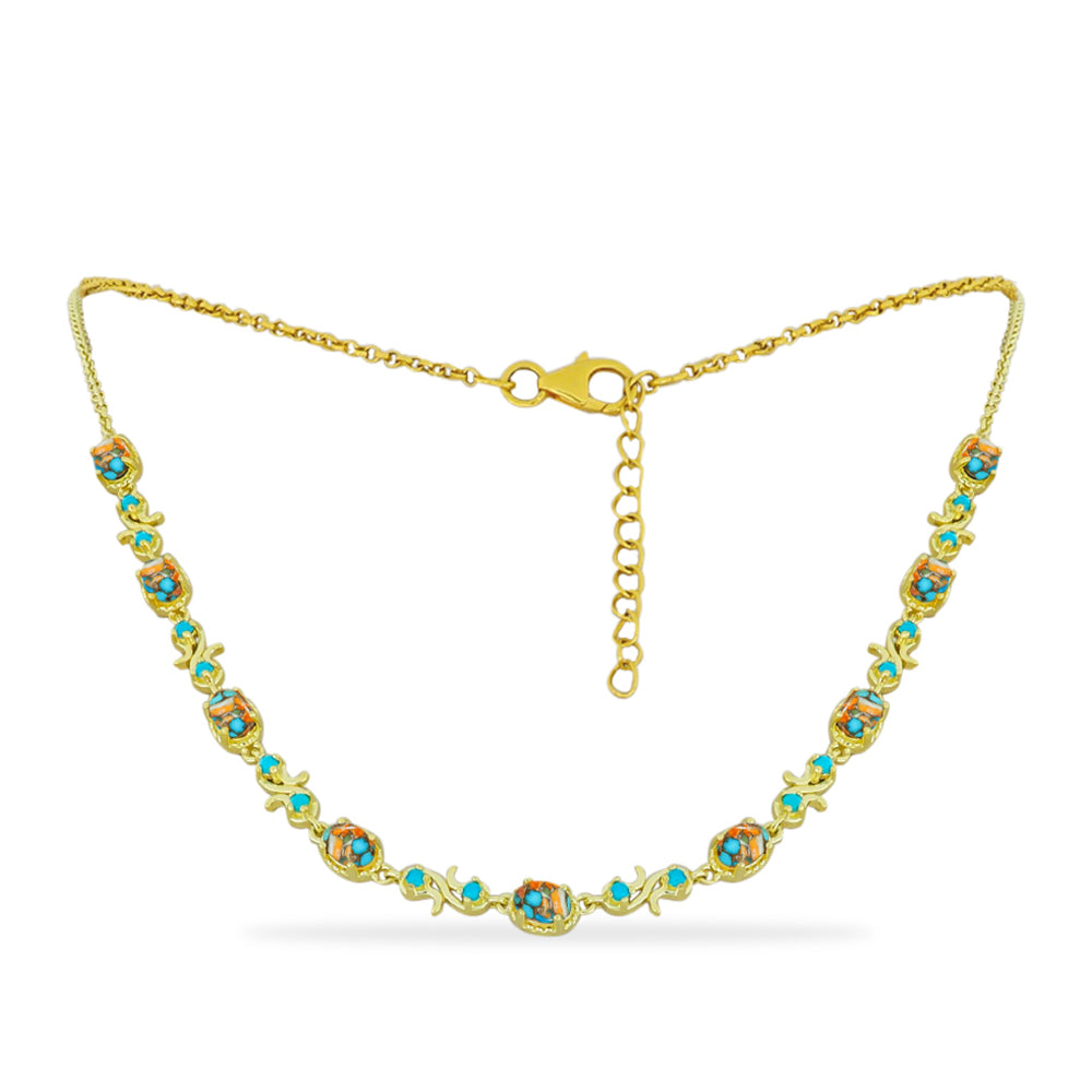 Colier din Argint 925 Placat cu Aur ( 10.78 grame ) cu Turcoaz Oyster și Turcoaz ”Frumoasa Adormită” 5.59 Carate