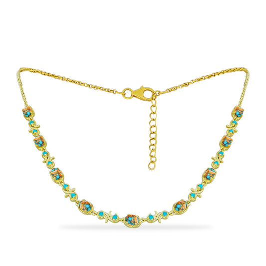 Colier din Argint 925 Placat cu Aur ( 10.78 grame ) cu Turcoaz Oyster și Turcoaz ”Frumoasa Adormită” 5.59 Carate