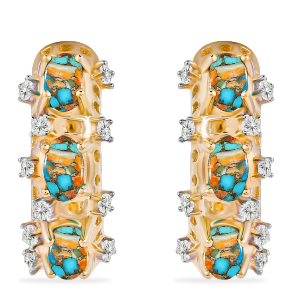 Cercei din Argint 925 Placat cu Aur ( 4.41 grame ) cu Turcoaz Oyster și Topaz Alb 2.14 Carate 1 