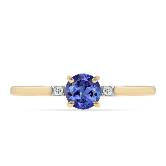 Inel din Aur de 9K ( 0.98 grame ) cu Tanzanit AAA și Zircon Alb Natural 0.55 Carate