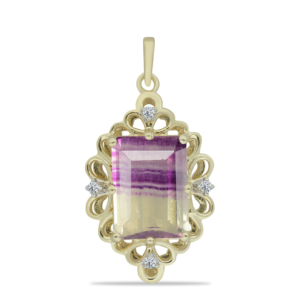 Pandantiv din Argint 925 Placat cu Aur ( 2.58 grame ) cu Fluorit Violet și Topaz Alb 8.95 Carate 1 