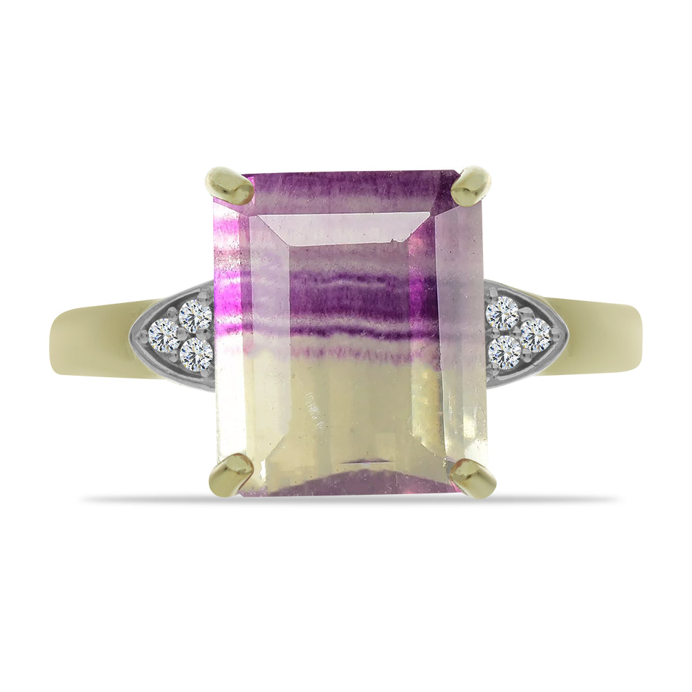 Inel din Argint 925 Placat cu Aur ( 3.19 grame ) cu Fluorit Violet și Topaz Alb 7.22 Carate 1 