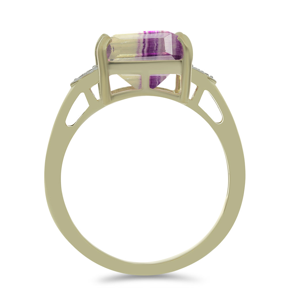 Inel din Argint 925 Placat cu Aur ( 3.19 grame ) cu Fluorit Violet și Topaz Alb 7.22 Carate 2 