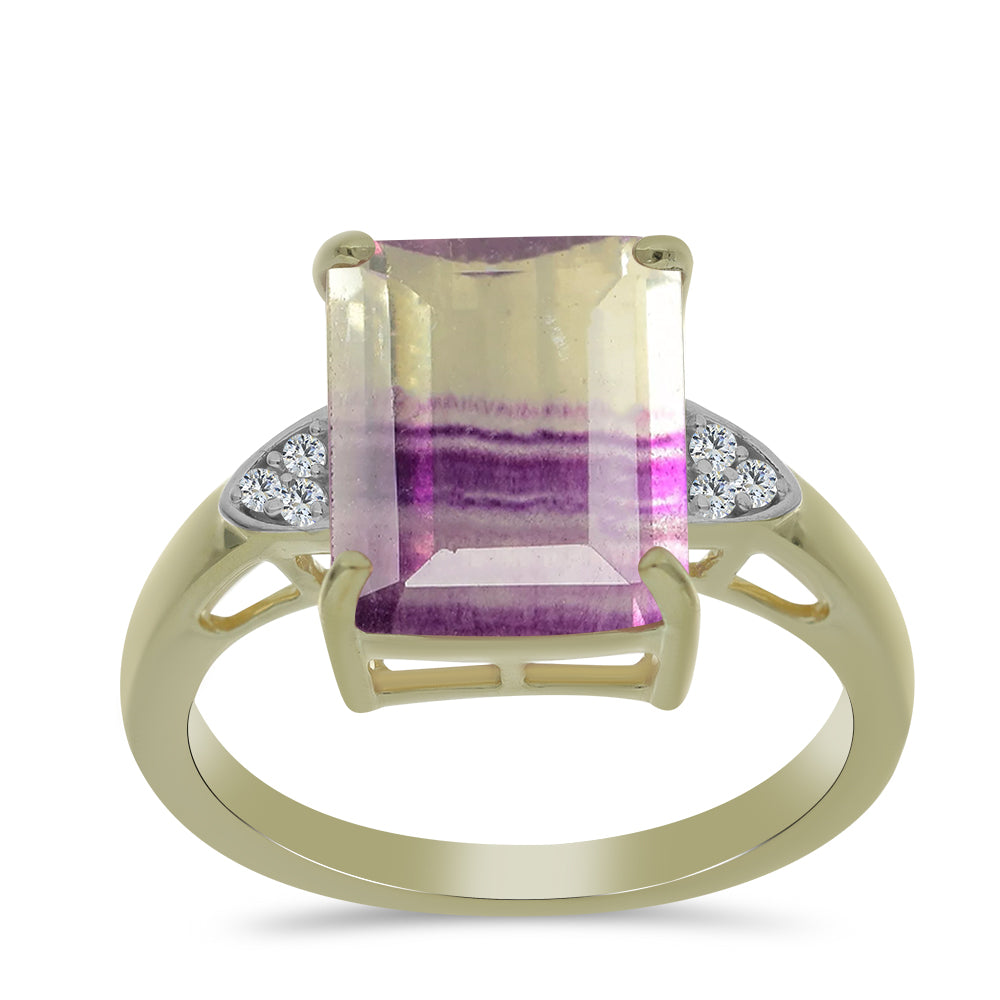 Inel din Argint 925 Placat cu Aur ( 3.19 grame ) cu Fluorit Violet și Topaz Alb 7.22 Carate