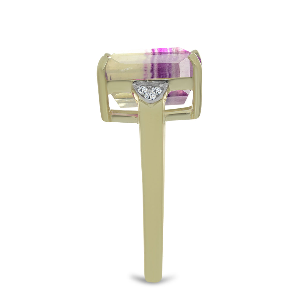 Inel din Argint 925 Placat cu Aur ( 3.19 grame ) cu Fluorit Violet și Topaz Alb 7.22 Carate 4 