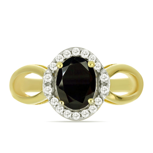 Inel din Argint 925 Placat cu Aur ( 3.1 grame ) cu Onix Negru și Topaz Alb 1.68 Carate