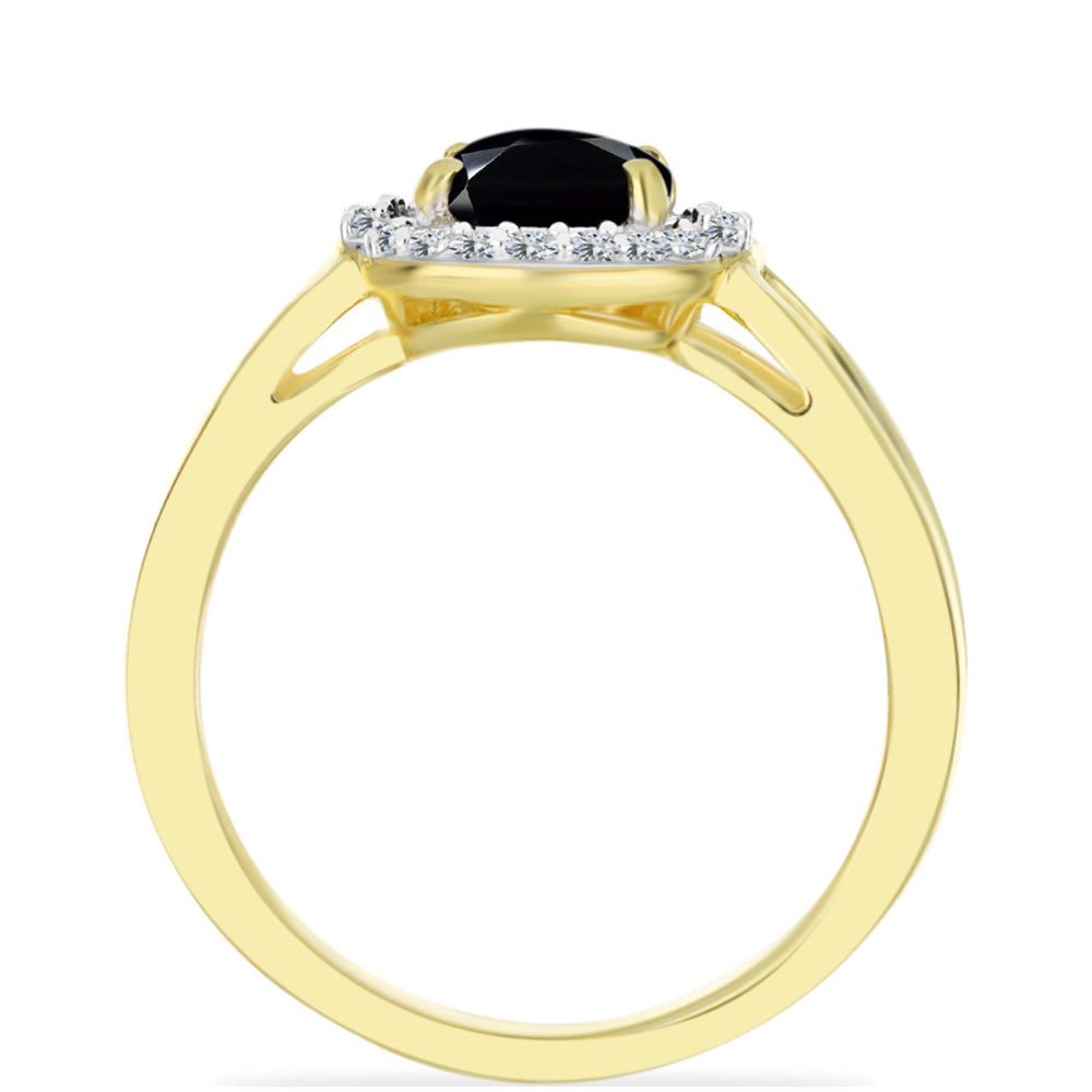 Inel din Argint 925 Placat cu Aur ( 3.1 grame ) cu Onix Negru și Topaz Alb 1.68 Carate