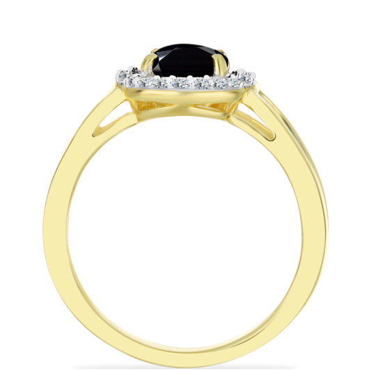 Inel din Argint 925 Placat cu Aur ( 3.1 grame ) cu Onix Negru și Topaz Alb 1.68 Carate