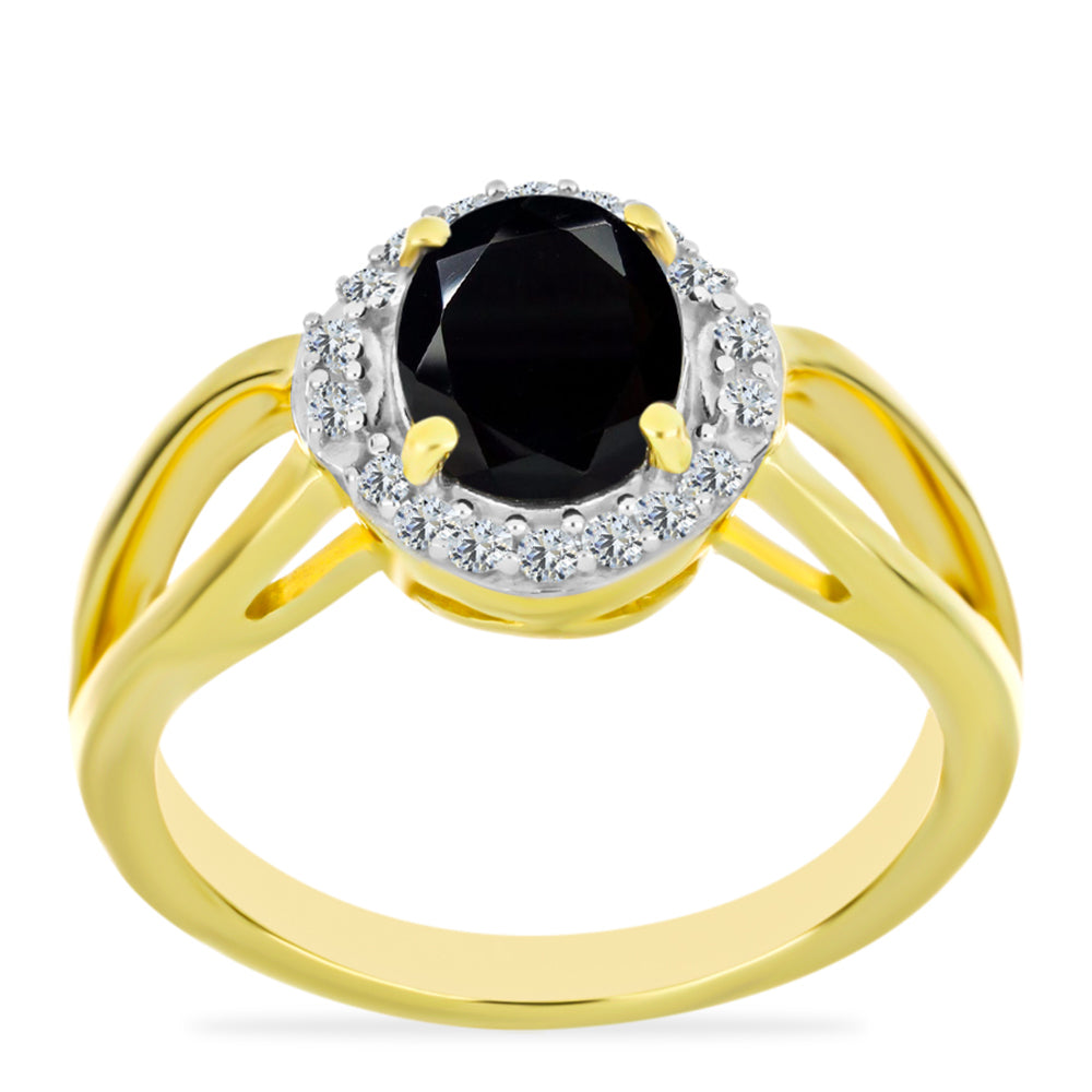 Inel din Argint 925 Placat cu Aur ( 3.1 grame ) cu Onix Negru și Topaz Alb 1.68 Carate 3 
