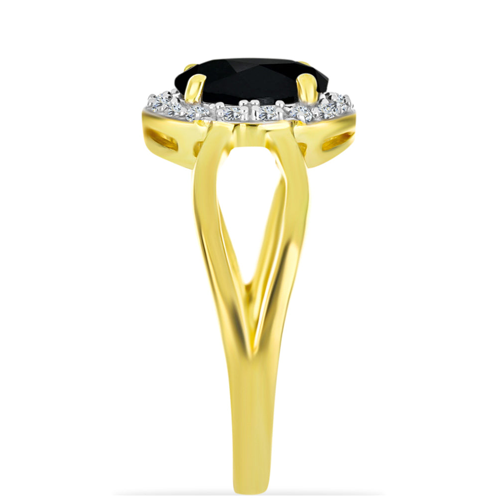 Inel din Argint 925 Placat cu Aur ( 3.1 grame ) cu Onix Negru și Topaz Alb 1.68 Carate 4 