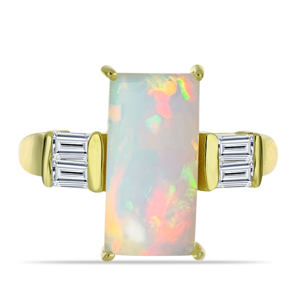 Inel din Argint 925 Placat cu Aur ( 2.33 grame ) cu Opal Welo și Zircon Alb 2.98 Carate 1 