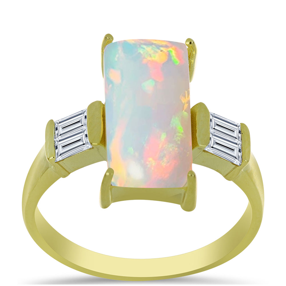 Inel din Argint 925 Placat cu Aur ( 2.33 grame ) cu Opal Welo și Zircon Alb 2.98 Carate