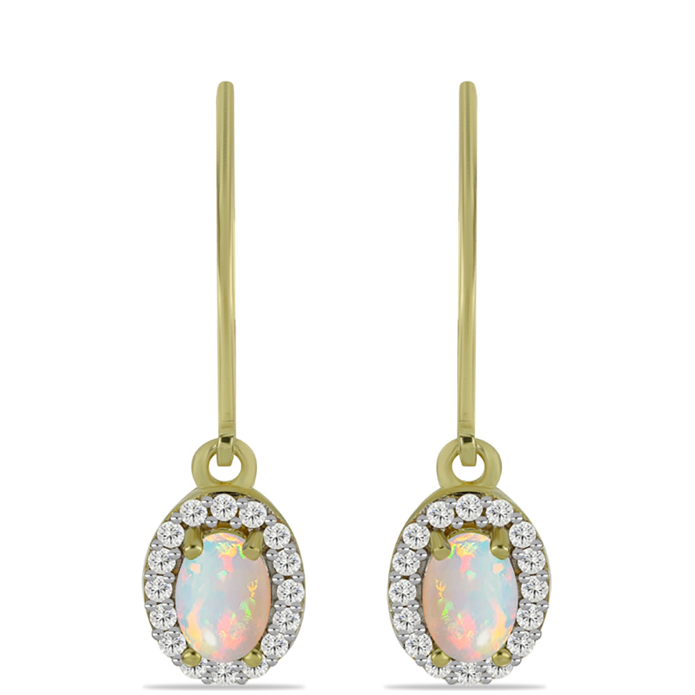 Cercei din Argint 925 Placat cu Aur ( 2.48 grame ) cu Opal Welo și Topaz Alb 1.08 Carate