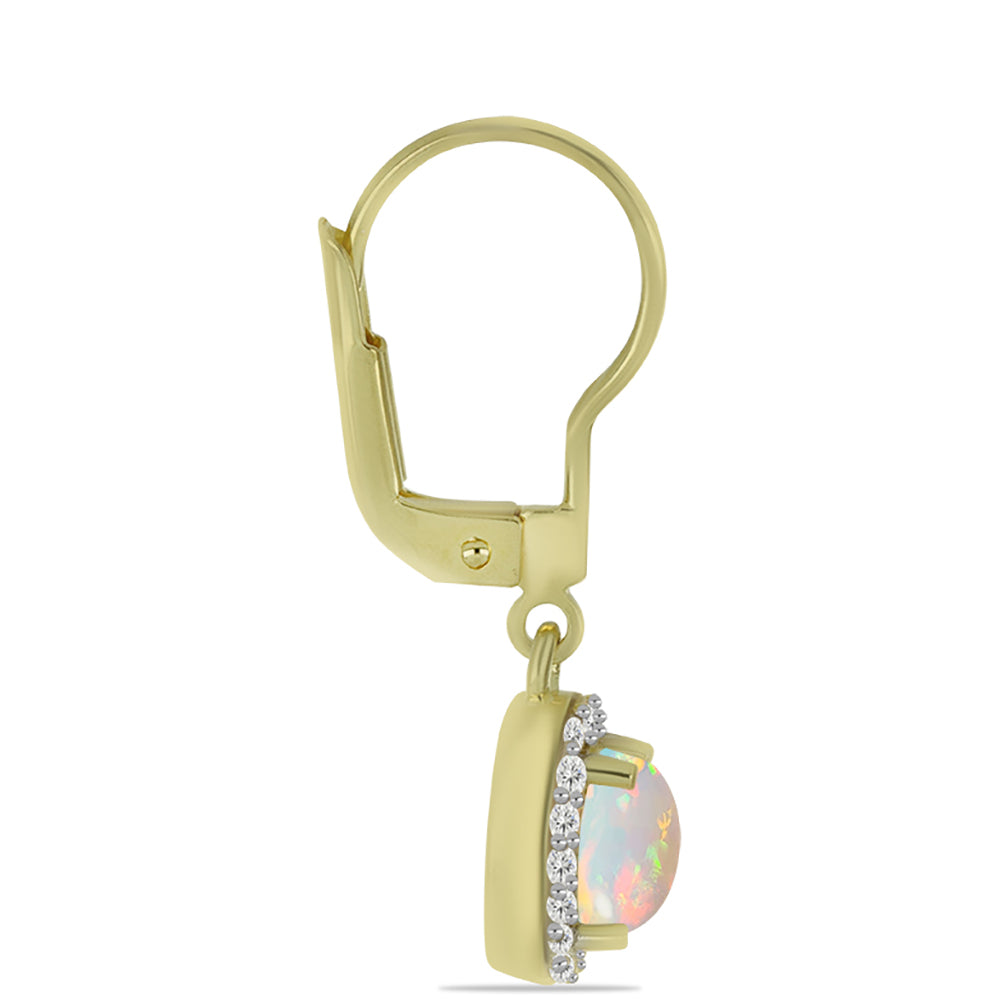 Cercei din Argint 925 Placat cu Aur ( 2.48 grame ) cu Opal Welo și Topaz Alb 1.08 Carate 2 