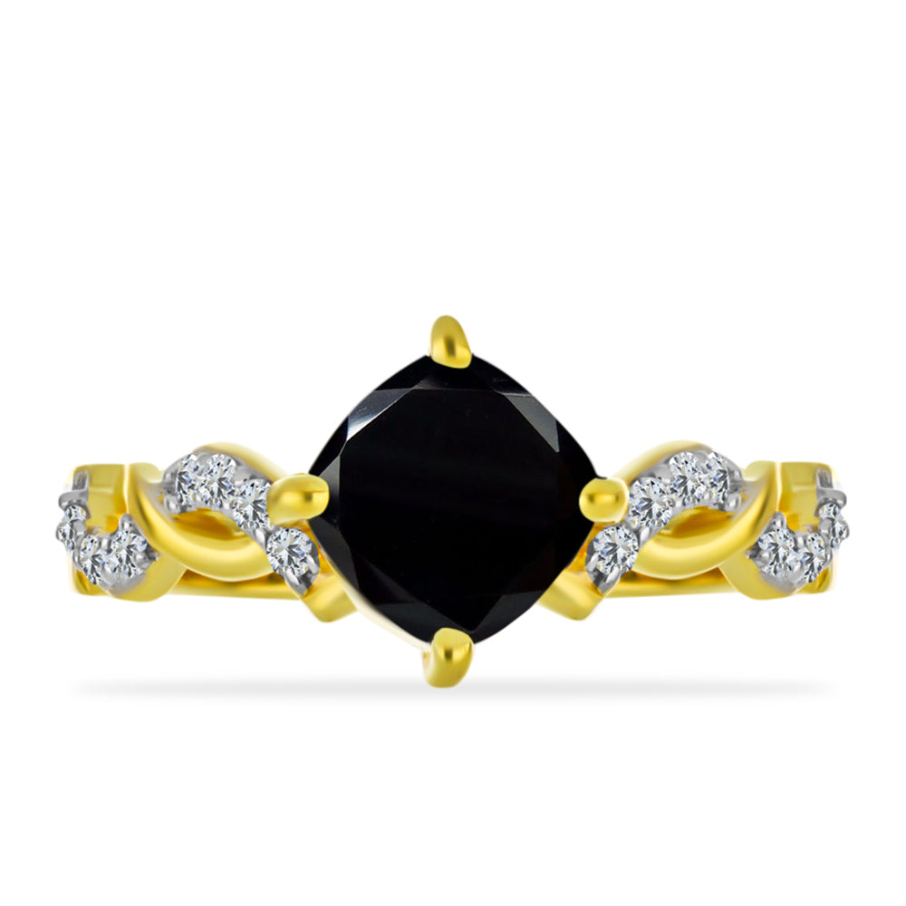 Inel din Argint 925 Placat cu Aur ( 2.16 grame ) cu Onix Negru și Topaz Alb 0.92 Carate