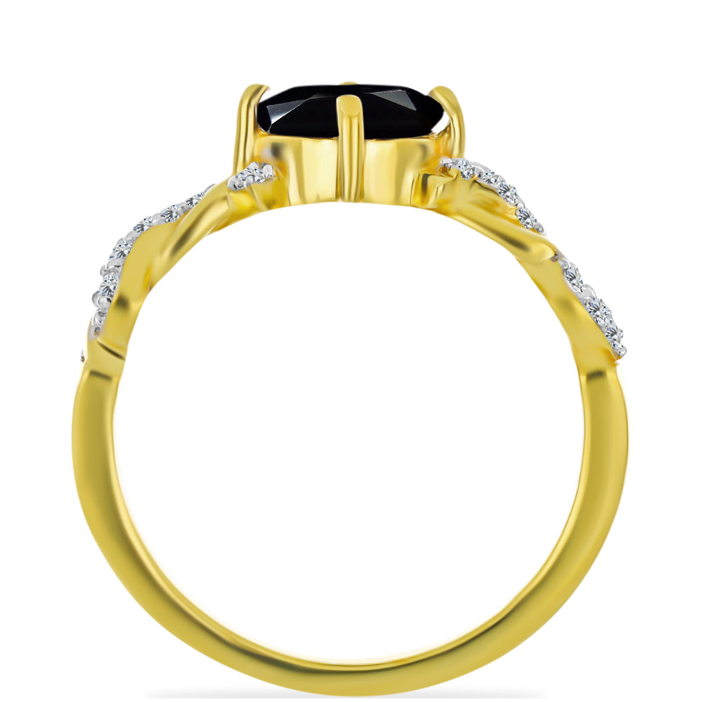 Inel din Argint 925 Placat cu Aur ( 2.16 grame ) cu Onix Negru și Topaz Alb 0.92 Carate