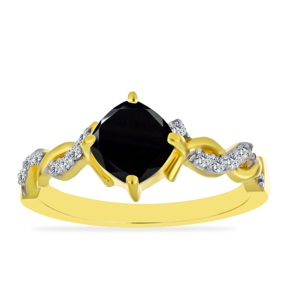 Inel din Argint 925 Placat cu Aur ( 2.16 grame ) cu Onix Negru și Topaz Alb 0.92 Carate 3 