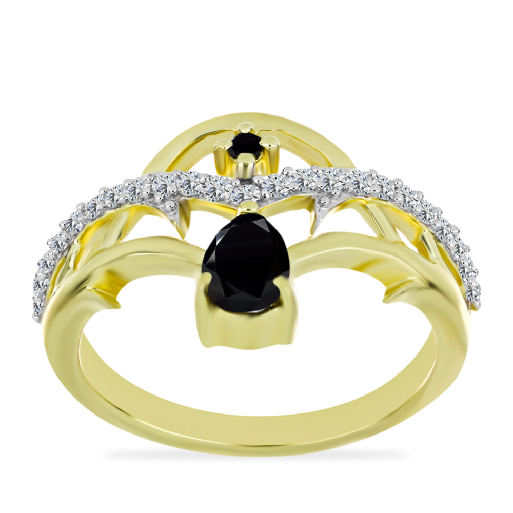 Inel din Argint 925 Placat cu Aur ( 2.91 grame ) cu Onix Negru și Topaz Alb 0.77 Carate 3 