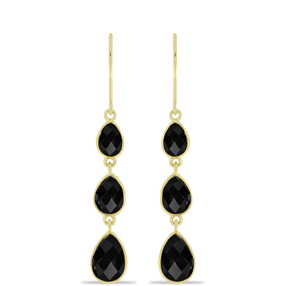 Cercei din Argint 925 Placat cu Aur ( 1.55 grame ) cu Onix Negru 6.75 Carate 1 