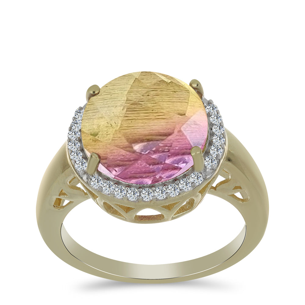 Inel din Argint 925 Placat cu Aur ( 4.16 grame ) cu Fluorit Violet și Topaz Alb 7.75 Carate 3 