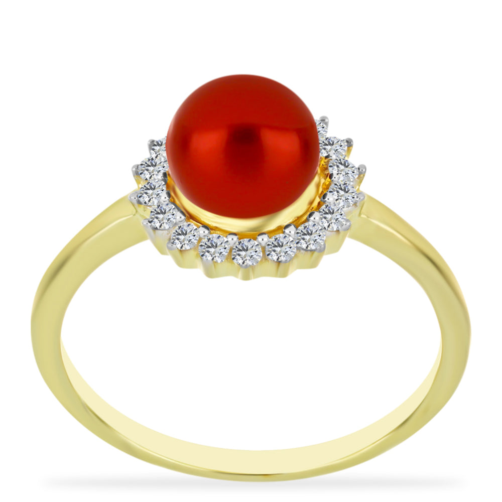 Inel din Argint 925 Placat cu Aur ( 3.07 grame ) cu Perlă de apă dulce roșie și Topaz Alb 2.84 Carate