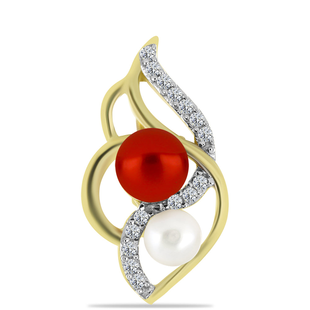 Cercei din Argint 925 Placat cu Aur ( 3.97 grame ) cu Perlă de apă dulce roșie și Topaz Alb 3.61 Carate