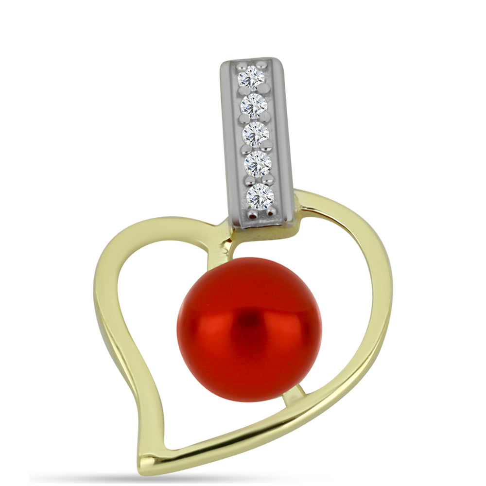 Pandantiv din Argint 925 Placat cu Aur ( 0.92 grame ) cu Perlă de apă dulce roșie și Topaz Alb 1.12 Carate 1 