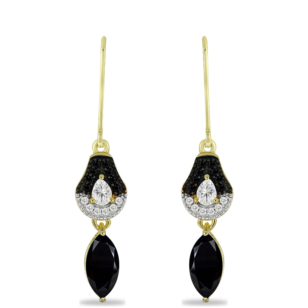 Cercei din Argint 925 Placat cu Aur ( 3.38 grame ) cu Onix Negru și Topaz Alb 3.14 Carate 1 