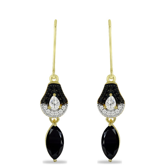 Cercei din Argint 925 Placat cu Aur ( 3.38 grame ) cu Onix Negru și Topaz Alb 3.14 Carate