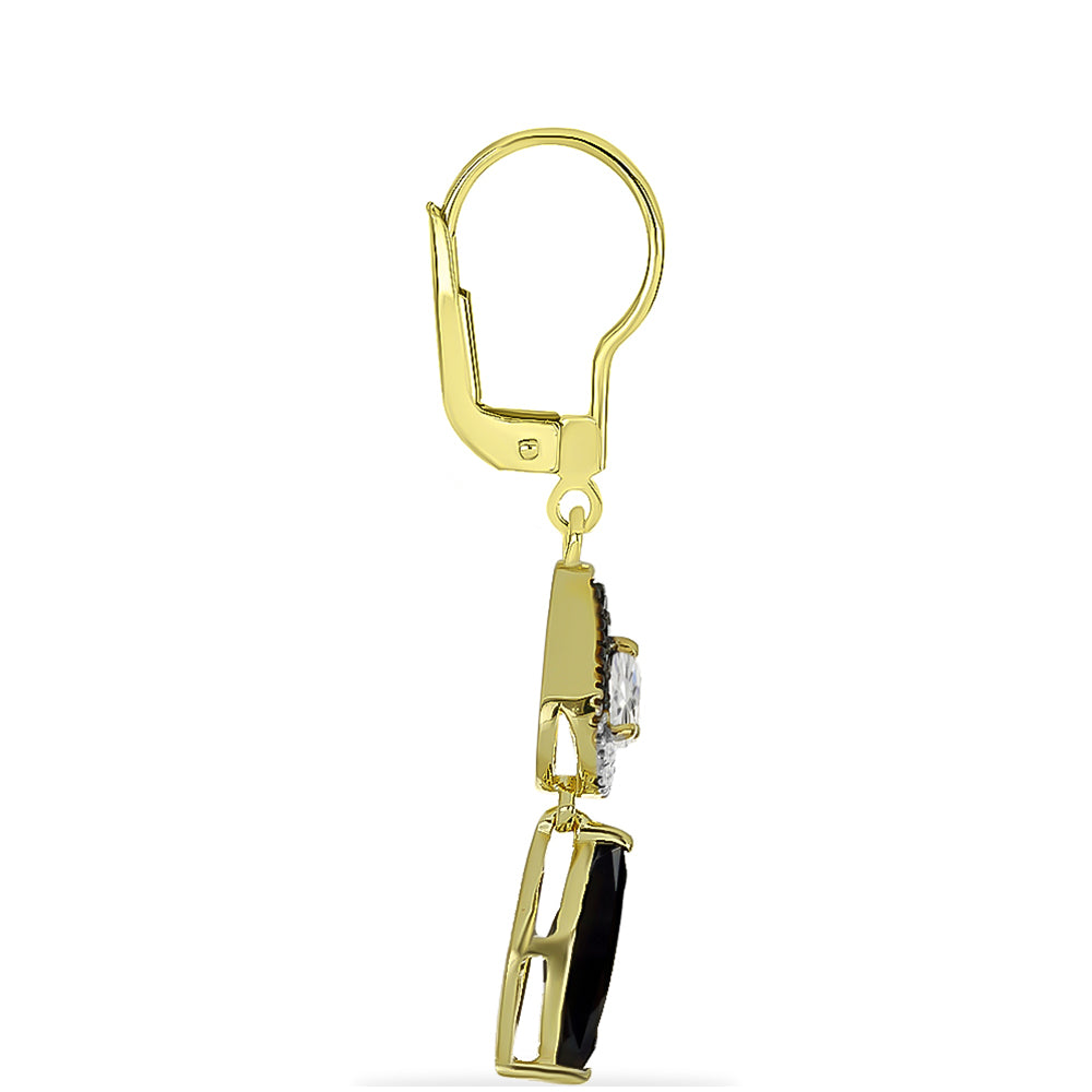 Cercei din Argint 925 Placat cu Aur ( 3.38 grame ) cu Onix Negru și Topaz Alb 3.14 Carate