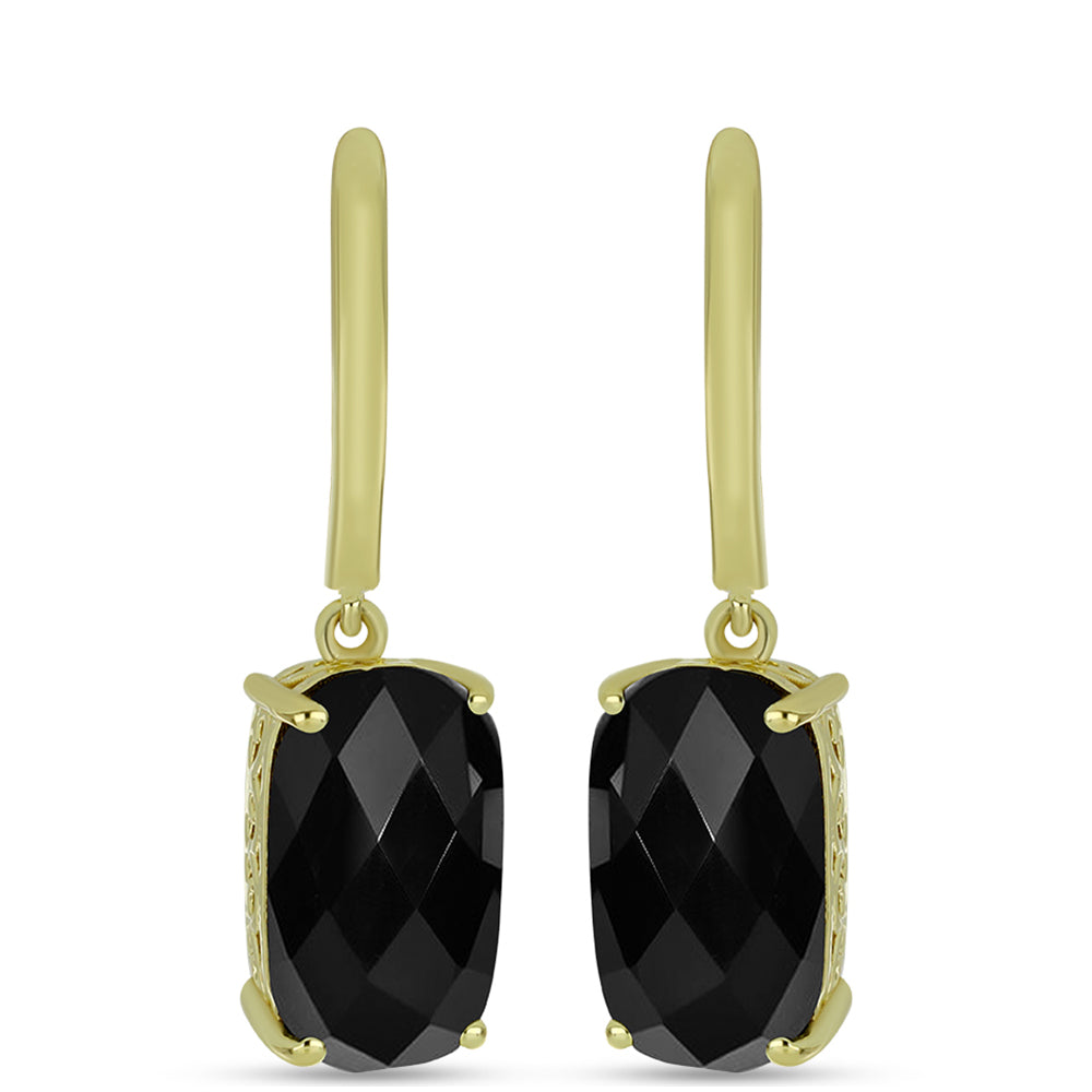 Cercei din Argint 925 Placat cu Aur ( 3.9 grame ) cu Onix Negru 8.57 Carate