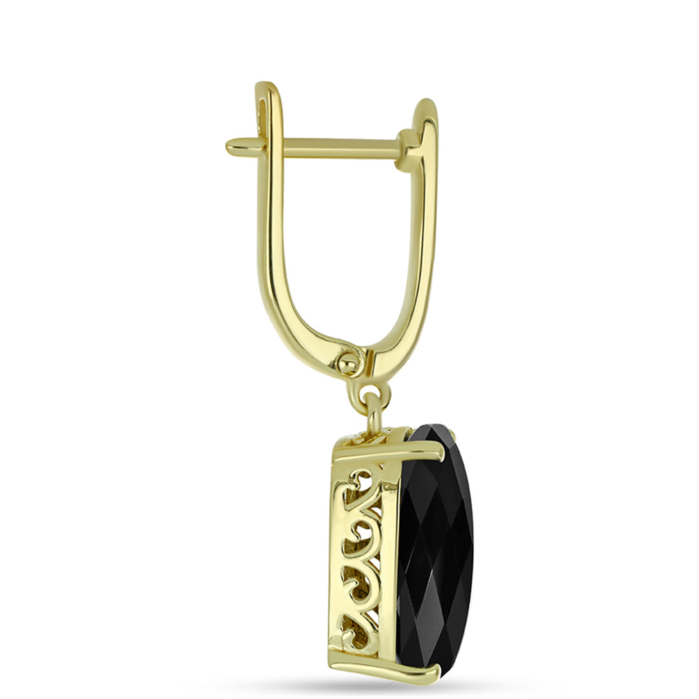 Cercei din Argint 925 Placat cu Aur ( 3.9 grame ) cu Onix Negru 8.57 Carate 2 