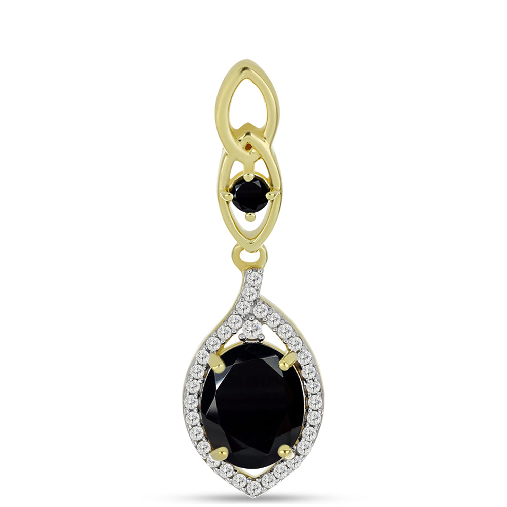 Pandantiv din Argint 925 Placat cu Aur ( 2.16 grame ) cu Onix Negru și Topaz Alb 2.59 Carate 1 