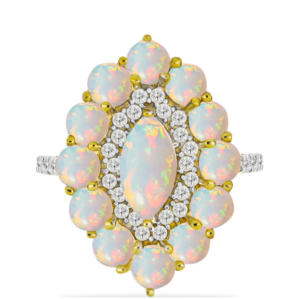 Inel din Argint 925 Placat cu Aur ( 4.03 grame ) cu Opal Welo și Topaz Alb 3.48 Carate